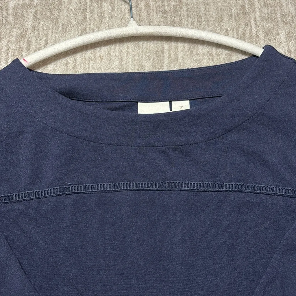 XL 16 Chico's 3 Navy Blue 3/4 sleeve oval round neck shorter length ladder lace - Image 3