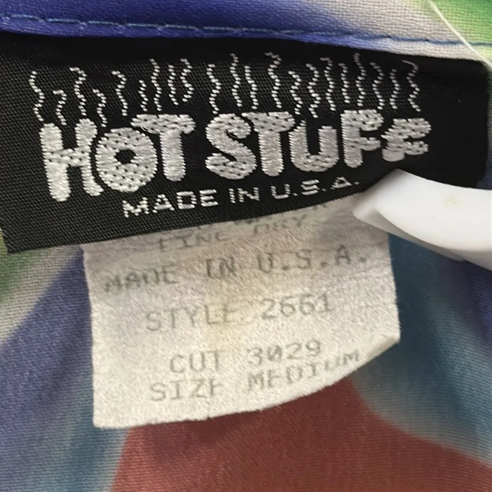 Hot Stuff Psychedelic Print Front Tie Long Sleeve Button Up Blouse Top Medium Blue - Image 13