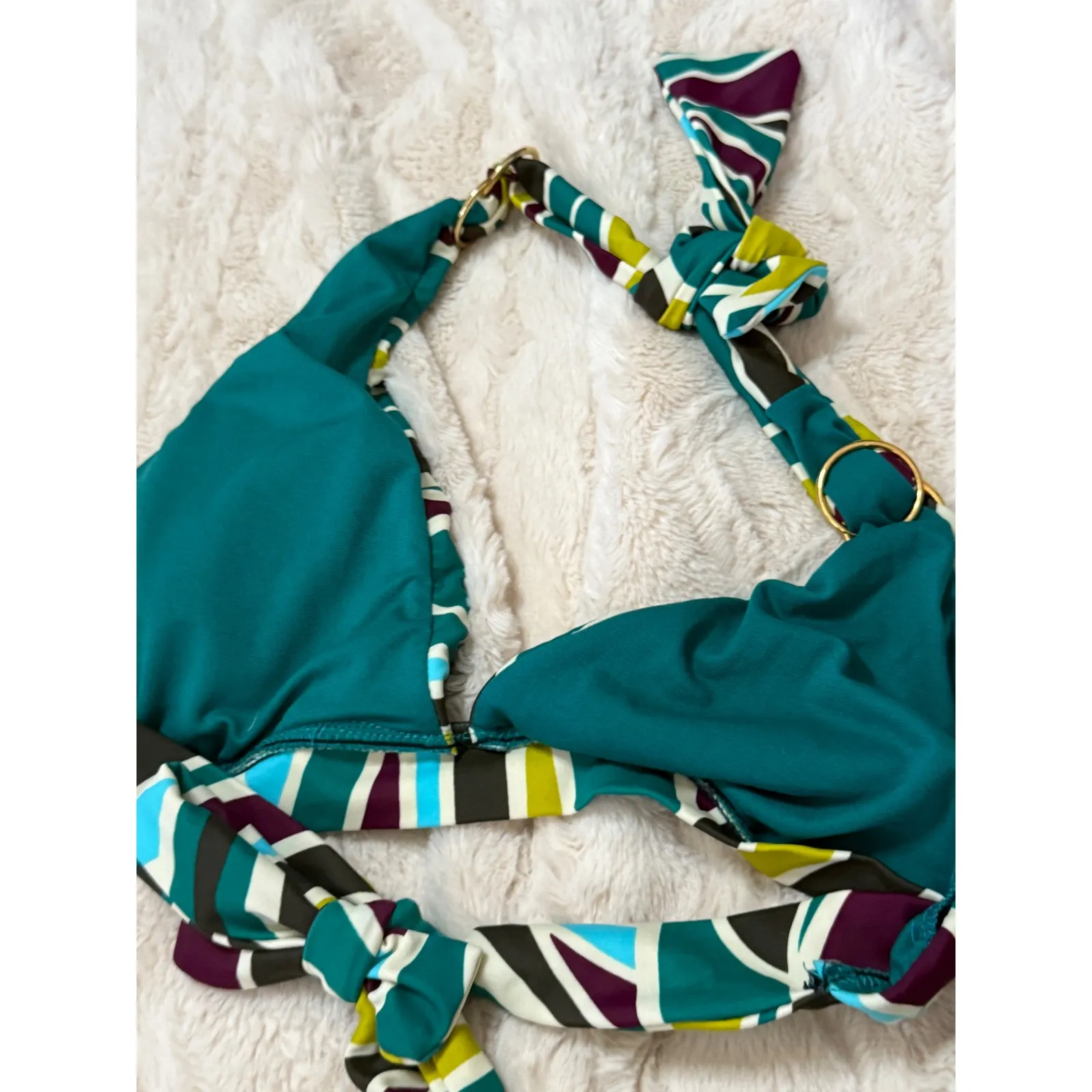 Mossimo Women Teal Abstract Print Halter Triangle Bikini Swimsuit Set 3 Size M - Image 5