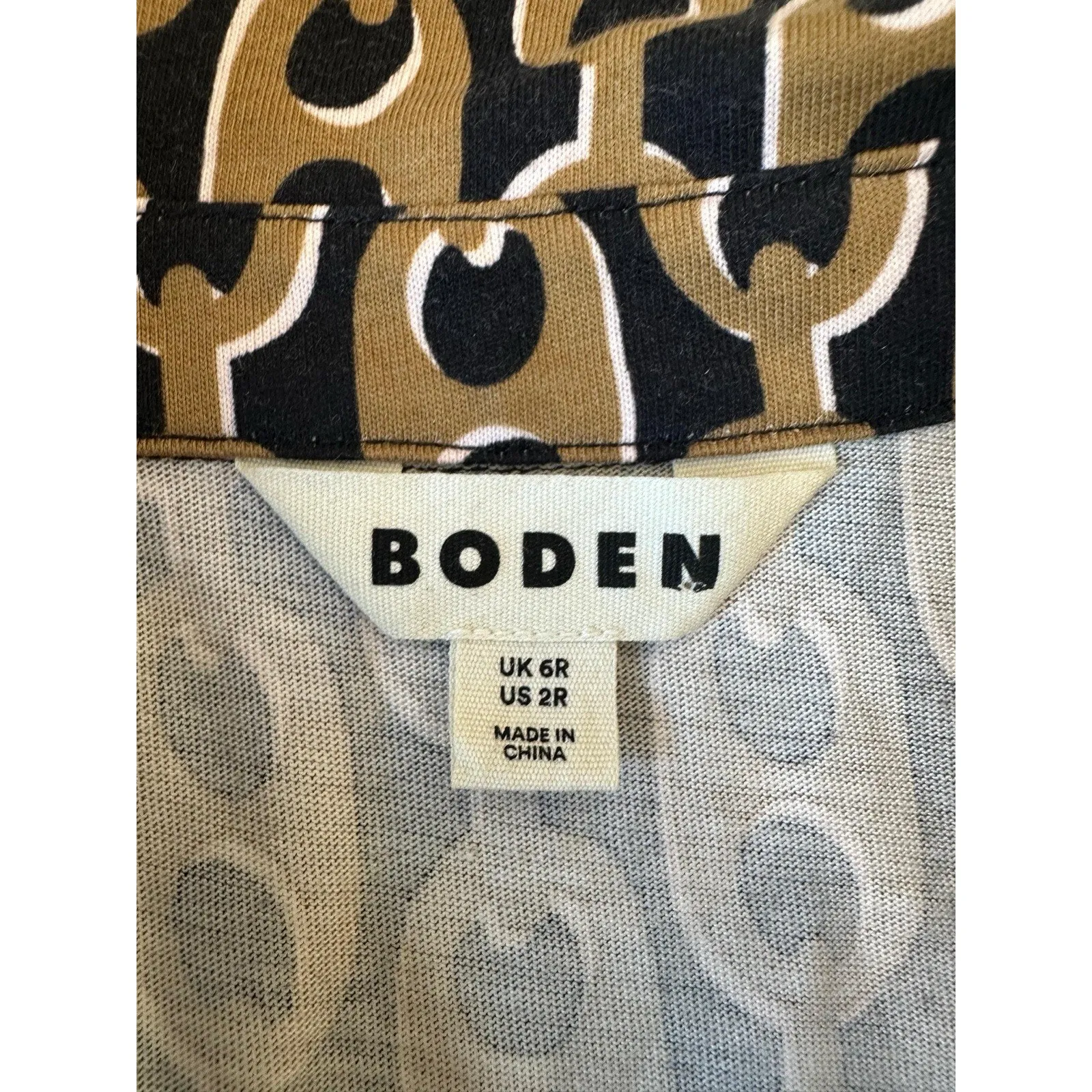 Boden Black Tan Chain Printed Laura Midi Jersey Knit Shirt Dress Size US 2R Brown - Image 7