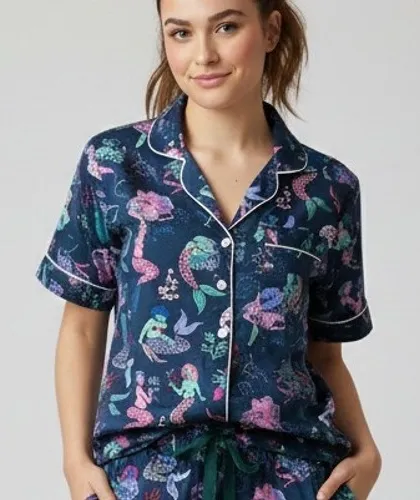 Printfresh Womens Mermaid Organic Cotton Pajama Top Small Short Sleeve Sleep - Image 1
