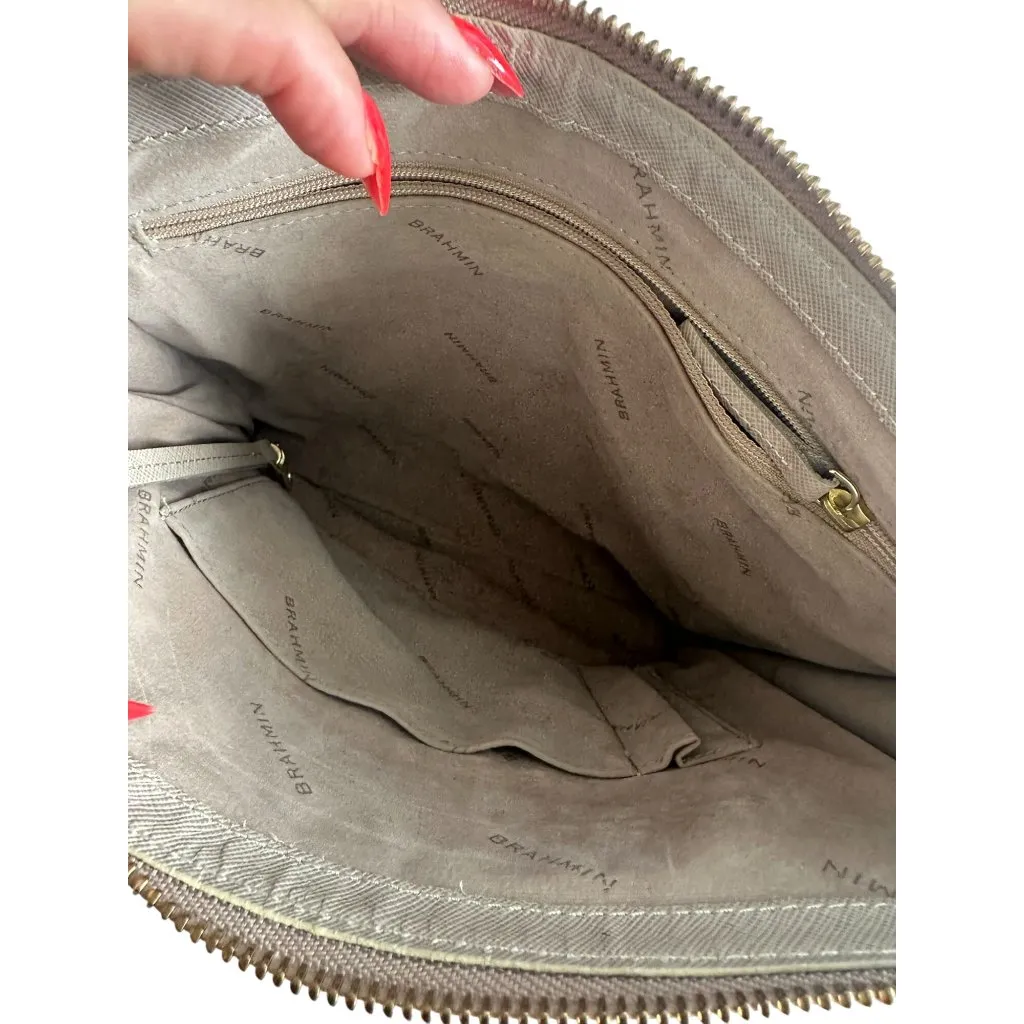 BRAHMIN Womens Taupe Beige Leather Crossbody Bag - Image 10