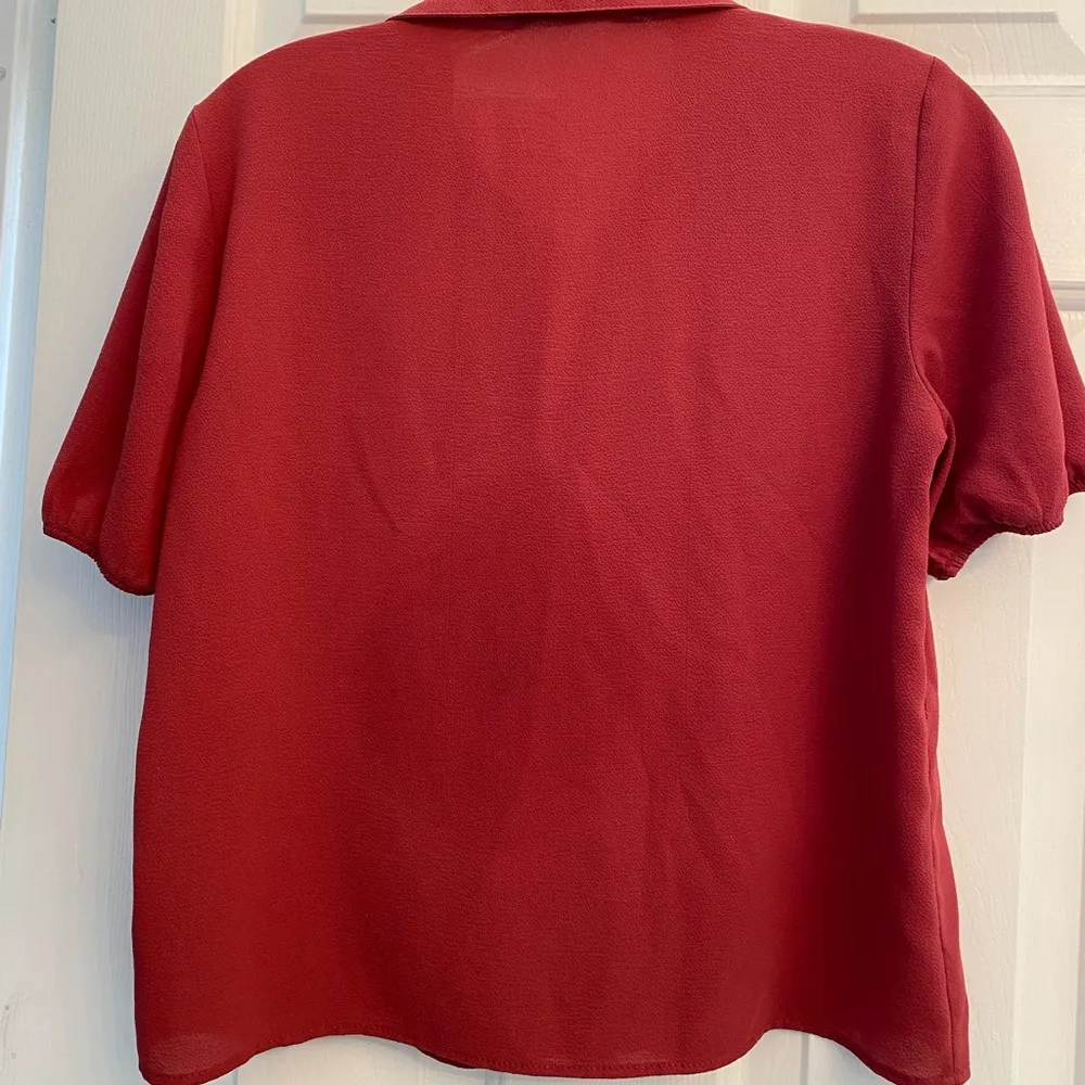Pink Rose Dark Red Textured Button Up Top S - Image 6