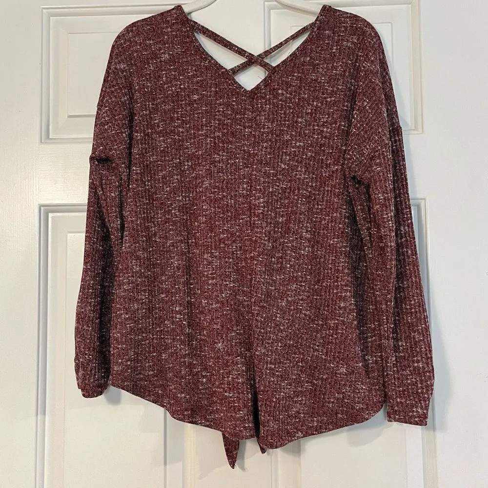 Bobbie Brooks Ladies Red Speckled Button Down Tie Bottom Sweater XL Red - Image 3