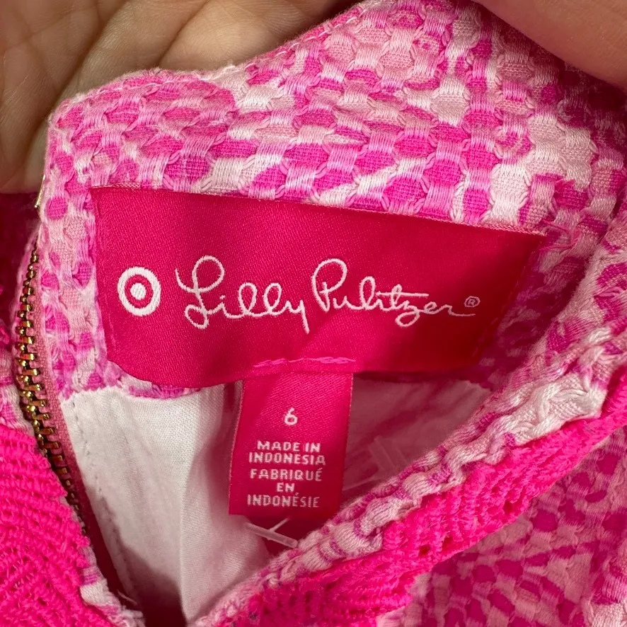 Lilly Pulitzer Target Collab Pink White Paisley Lace Trim V Neck Dress Size 6 - Image 5