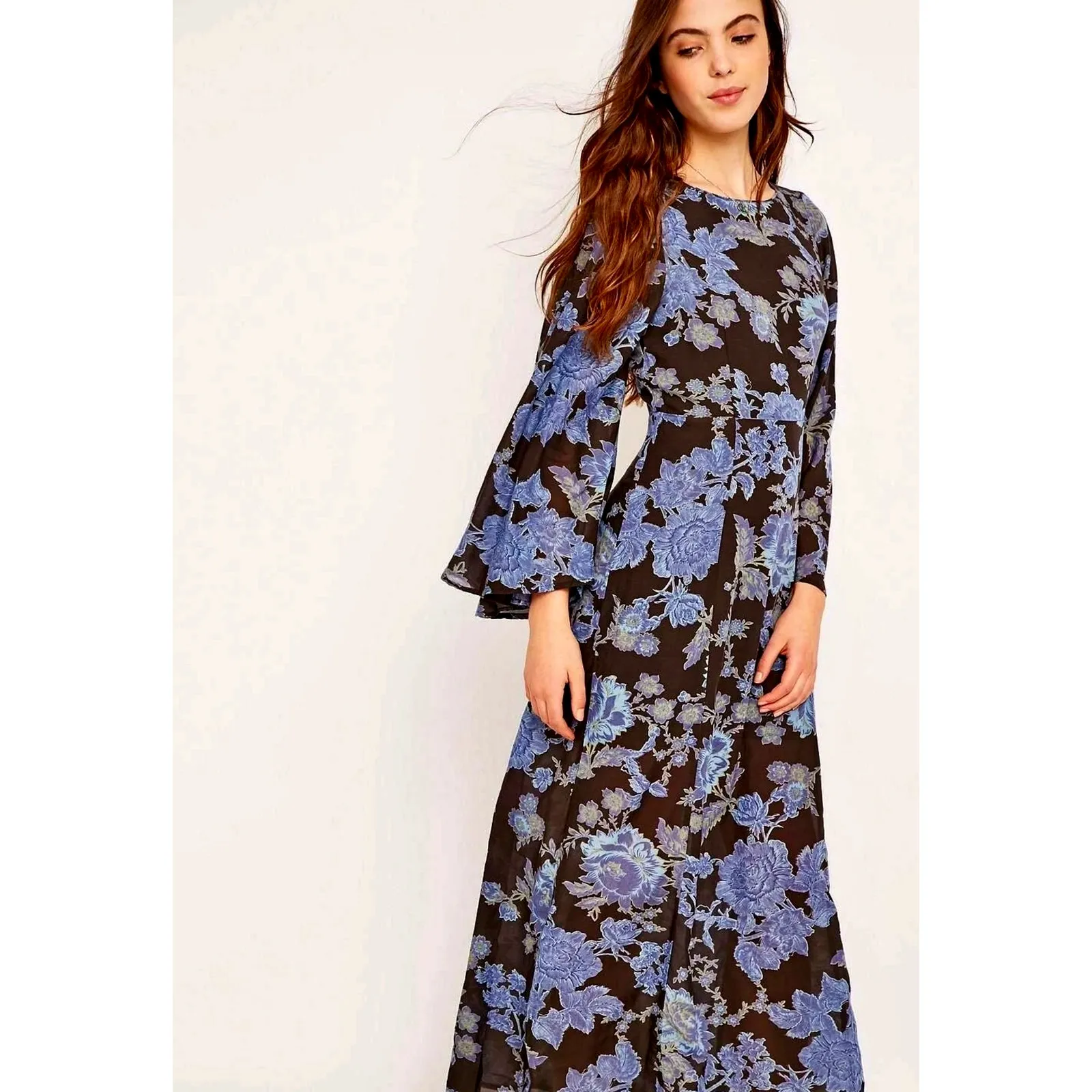 Free People Melrose Bell Sleeve Floral Maxi Dress Night Combo 2 - Image 3