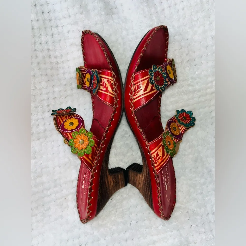 L’Artiste Spring Step Red Leather Floral Sandals sz 10 - Image 4
