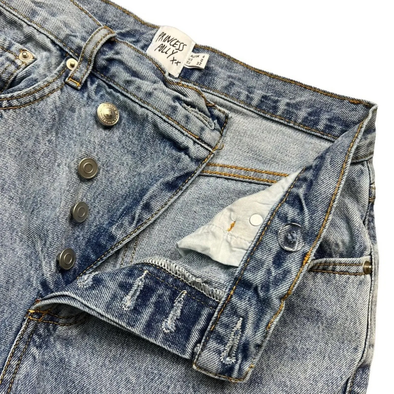 Princess Polly Asymmetrical Straight Leg Jeans Light Wash Denim Button Fly SZ 0 - Image 8