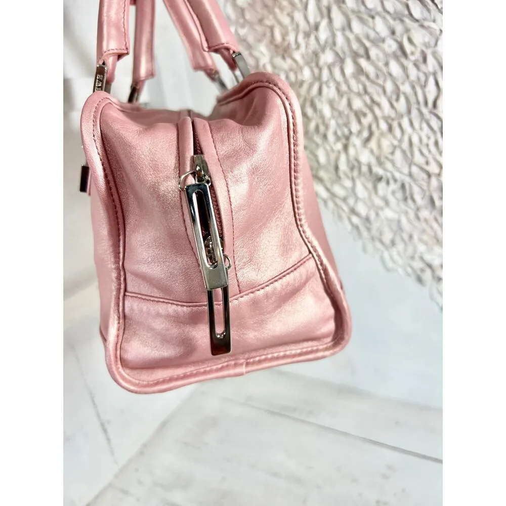 Loewe Amazona 28 Metallic Leather Top Handle Satchel Handbag Pink - Image 11