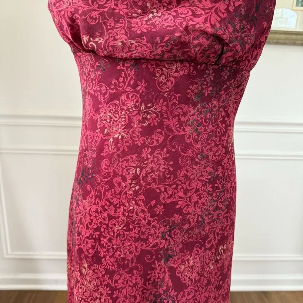 Vintage 90s B. Smart Chiffon Flutter Cap Sleeve Slip Midi Dress Burgundy M - Image 5