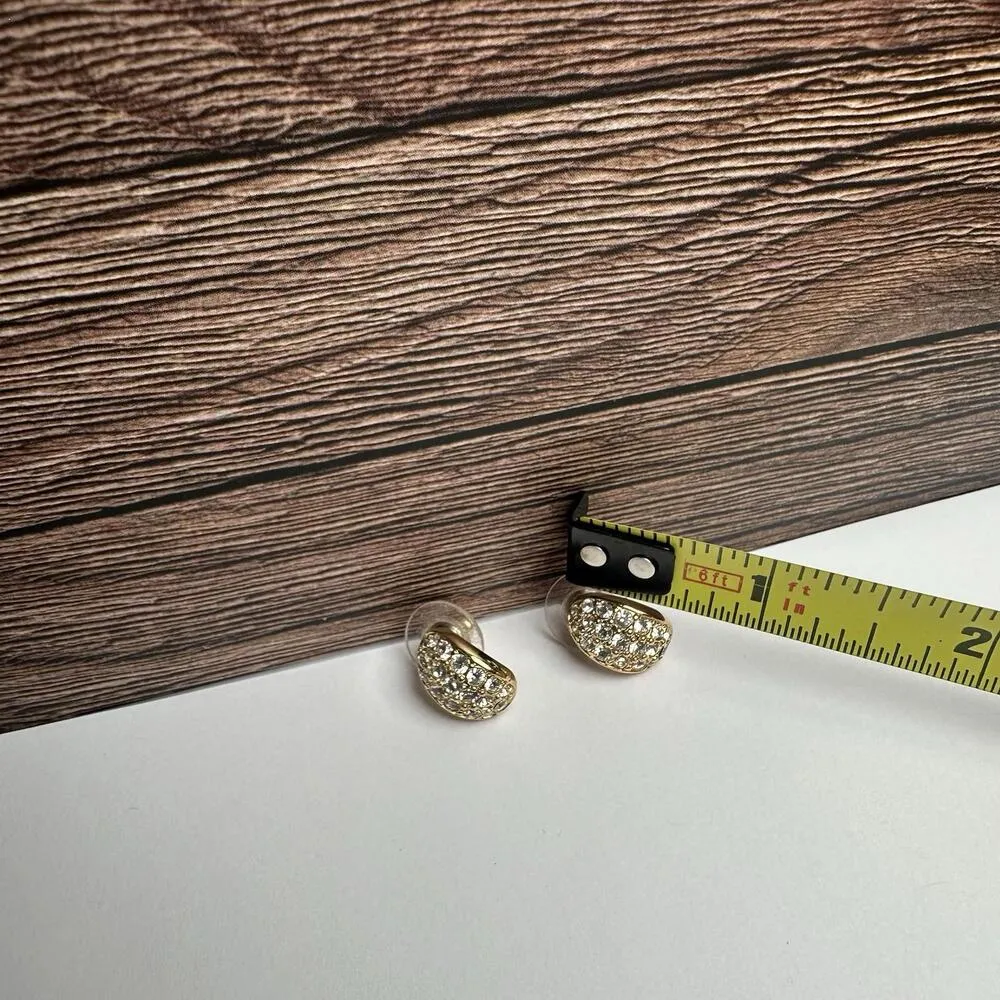 Swarovski Crystal Clear Pave Gold Tone Stud Pierced Earrings (Swan Marked) - Image 3