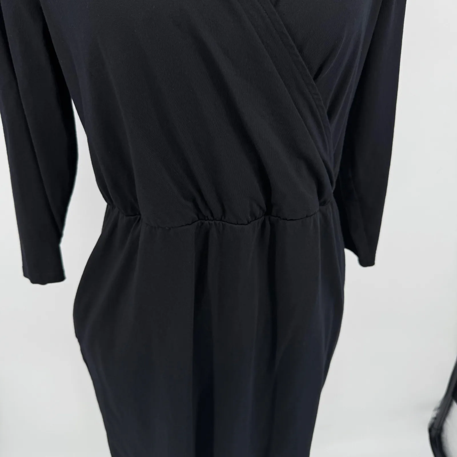 Boden Cressida Jersey Knit Black Dress 3/4 Sleeve Wrap Front 8P LBD Capsule Soft - Image 11