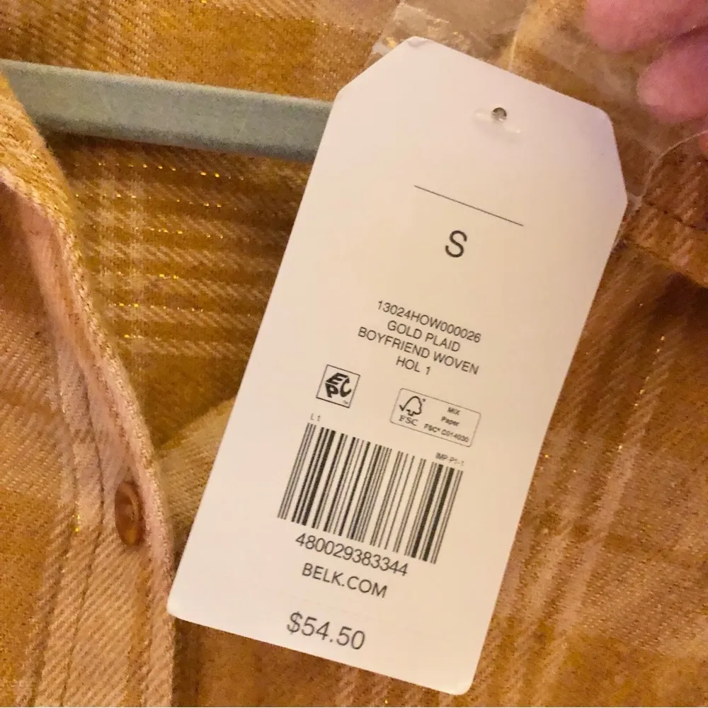 Wonderly Boyfriend woven plaid flannel gold metallic‎ size small - Image 7