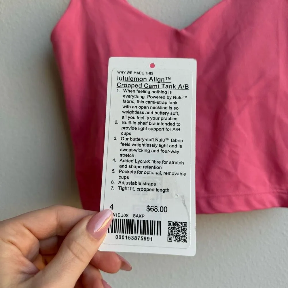 Lululemon Align Tank Cropped Cami Tank Sakura Pink Nulu Fabric Size 4 A / B Cup - Image 3