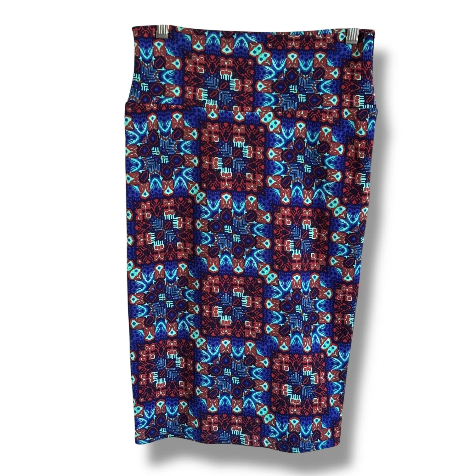 LuLaRoe Cassie Pencil Skirt‎ - XS - Blue Burgundy Geometric - Image 3