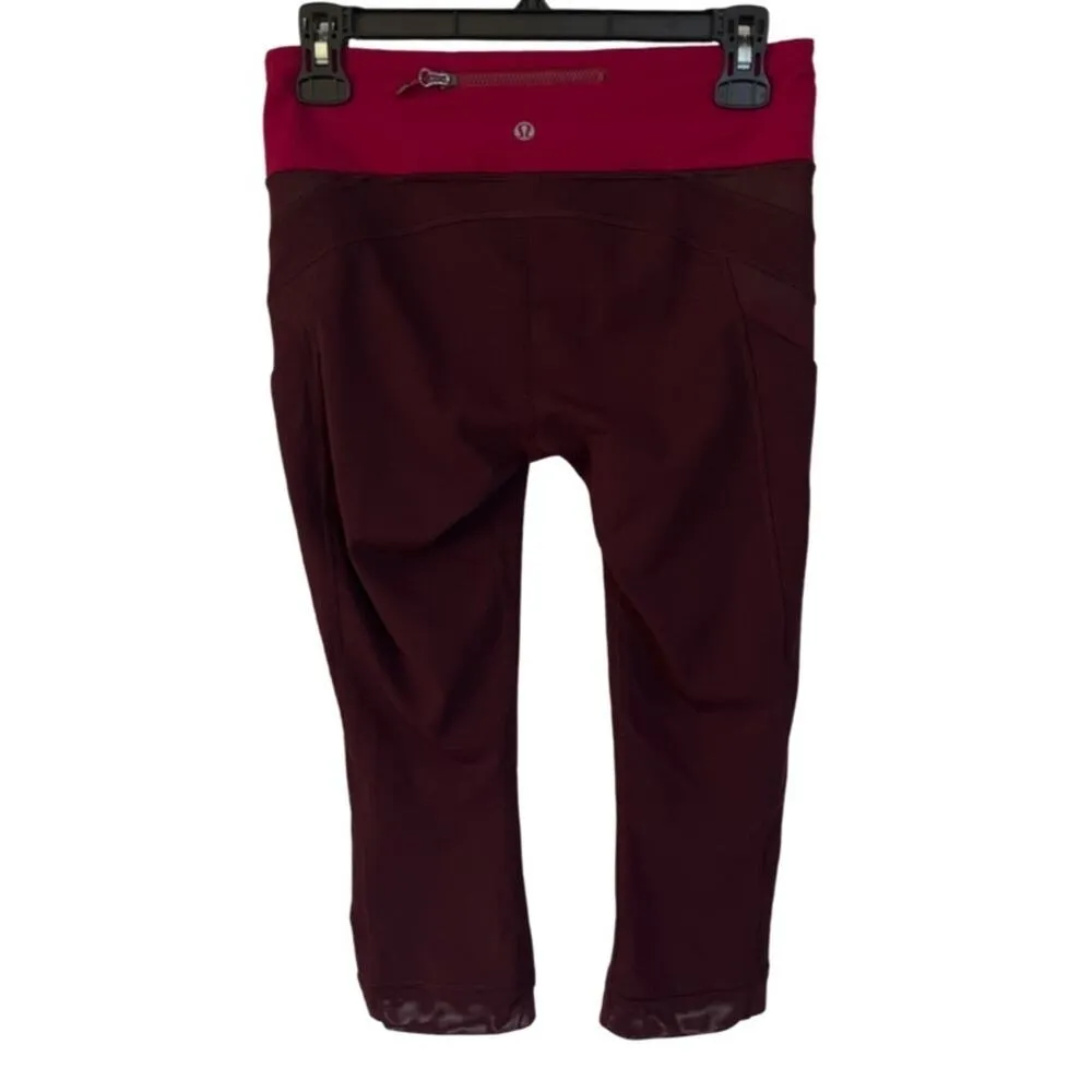 Lululemon Illumina Crop Leggings Size 6 Bordeaux Drama Pink Mesh Reflective VGUC - Image 6