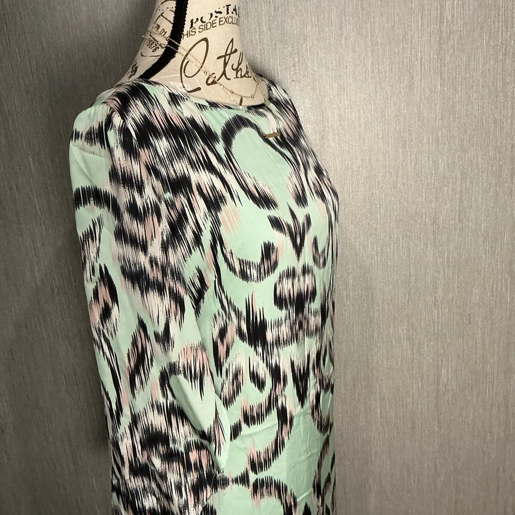 Milly Long Sleeve Silk Dress in Mint and Black Size 8 - Image 10