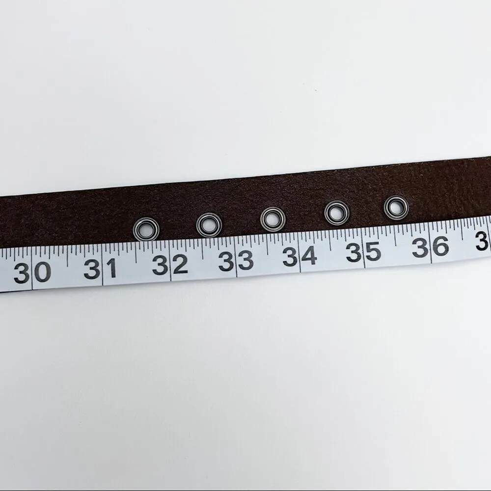Leather Belt Brown with Brushed Silver Studs - Image 8