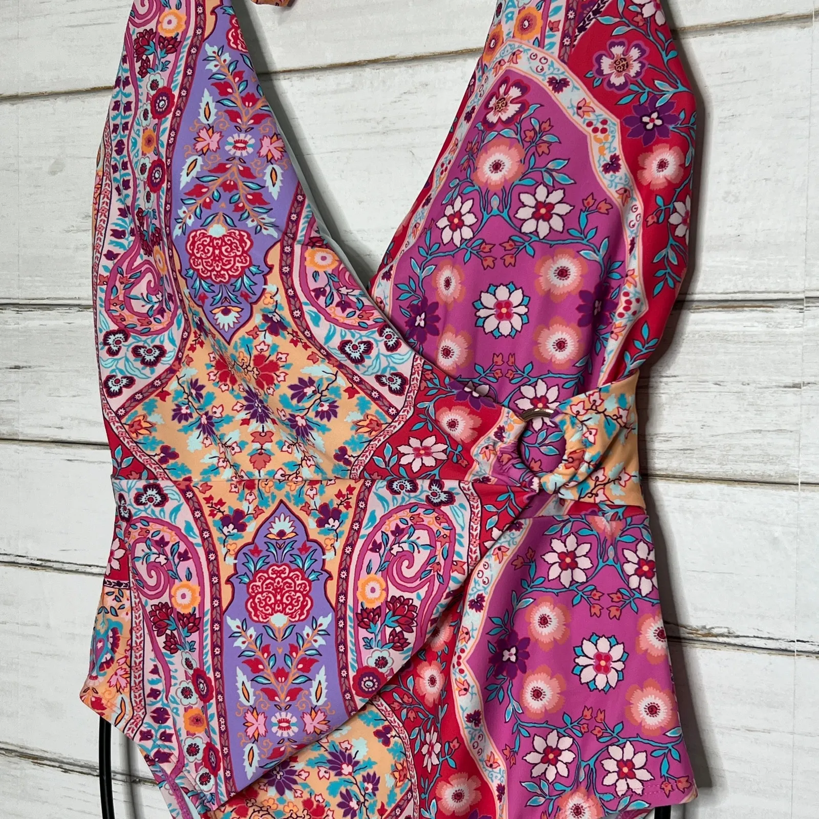 Nanette Lepore One Piece Swimsuit Floral Wrap Halter Size 12 - Image 9