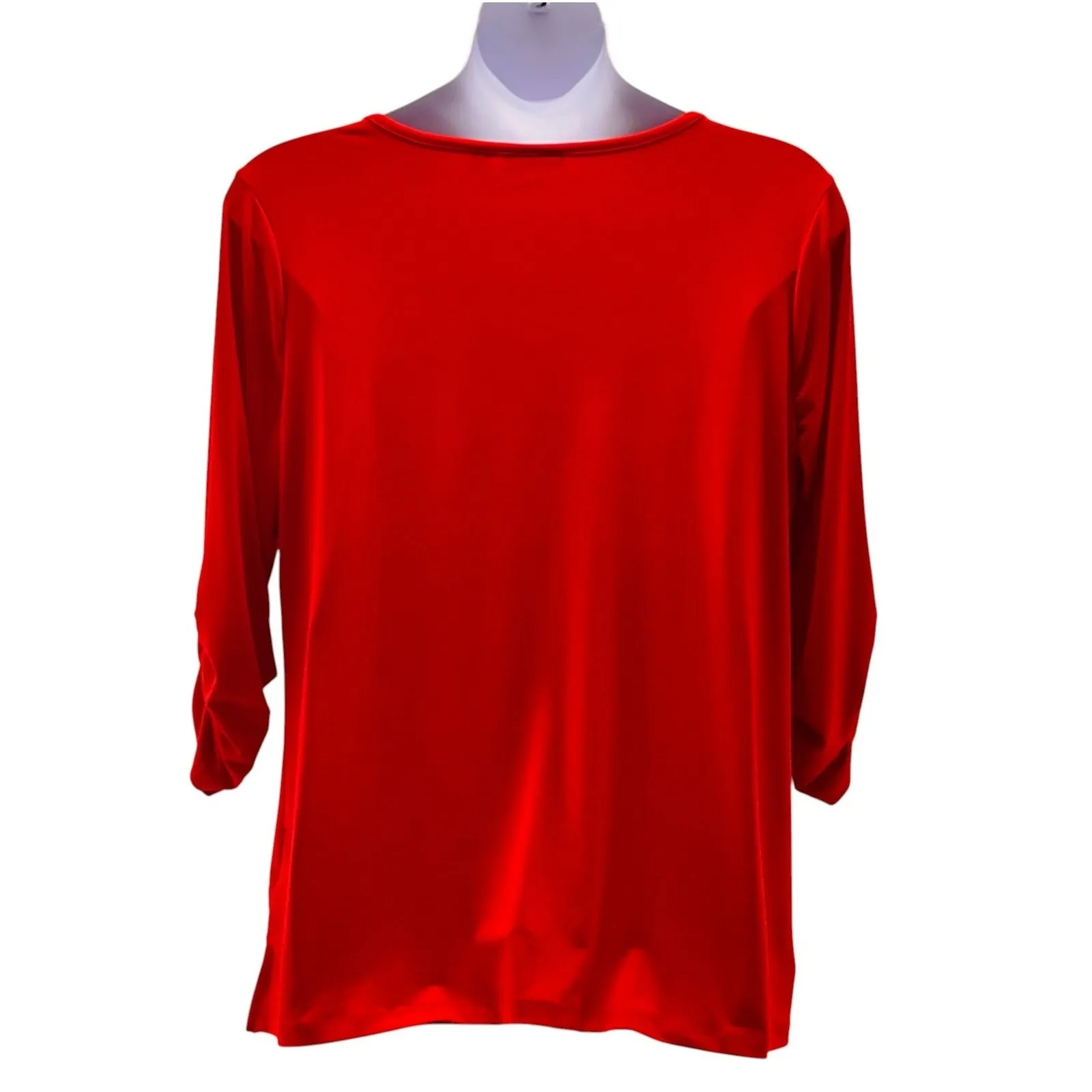 Susan Graver Women Tunic Blouse XL Feminine Romantic Ruched Detail Stretchy Knit - Image 2