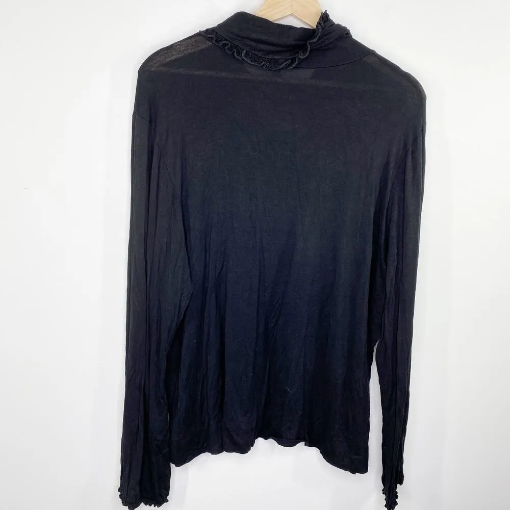 Susan Lawrence Top Women 2X Solid Black Long Sleeve Lettuce Trim Rayon Stretch - Image 2