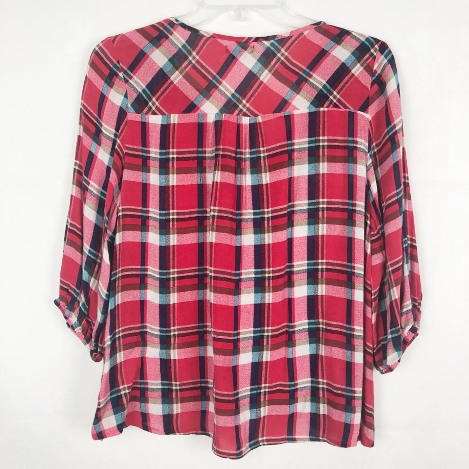 Rhapsody I 3/4 Sleeve Plaid V-Neck Top - Image 8