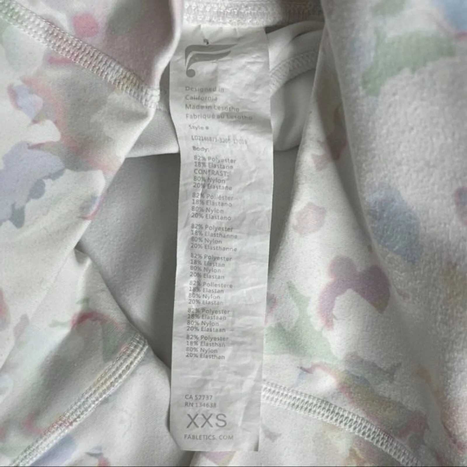 Fabletics Pants Womens XXS White Watercolor Floral Purelux Leggings Athleisure‎ - Image 6