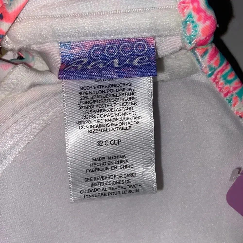 NWT 32C Coco Rave bright halter bikini top white pink orange light padding - Image 5