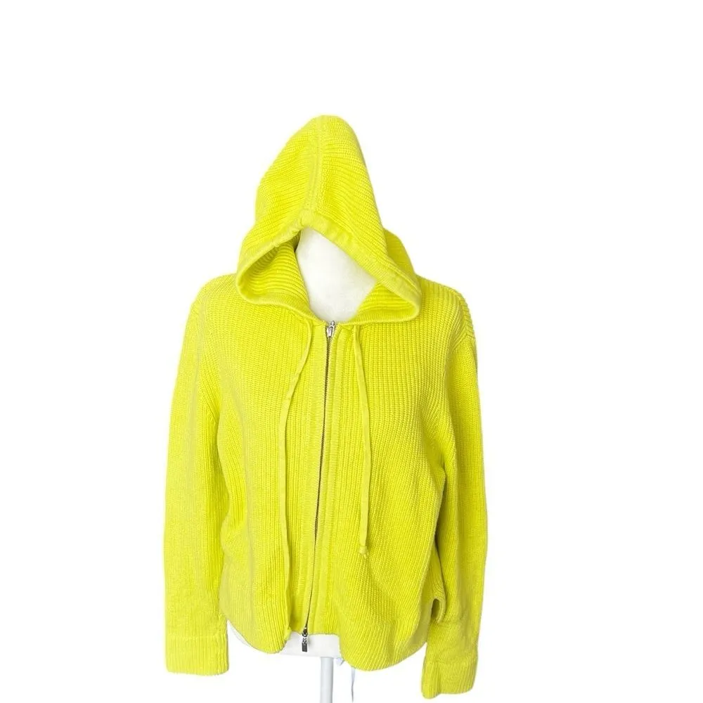 Kinross Bright Yellow 100% Cotton Ribbed Zip Up Hooded Cardigan Sweater M Size M - Image 2