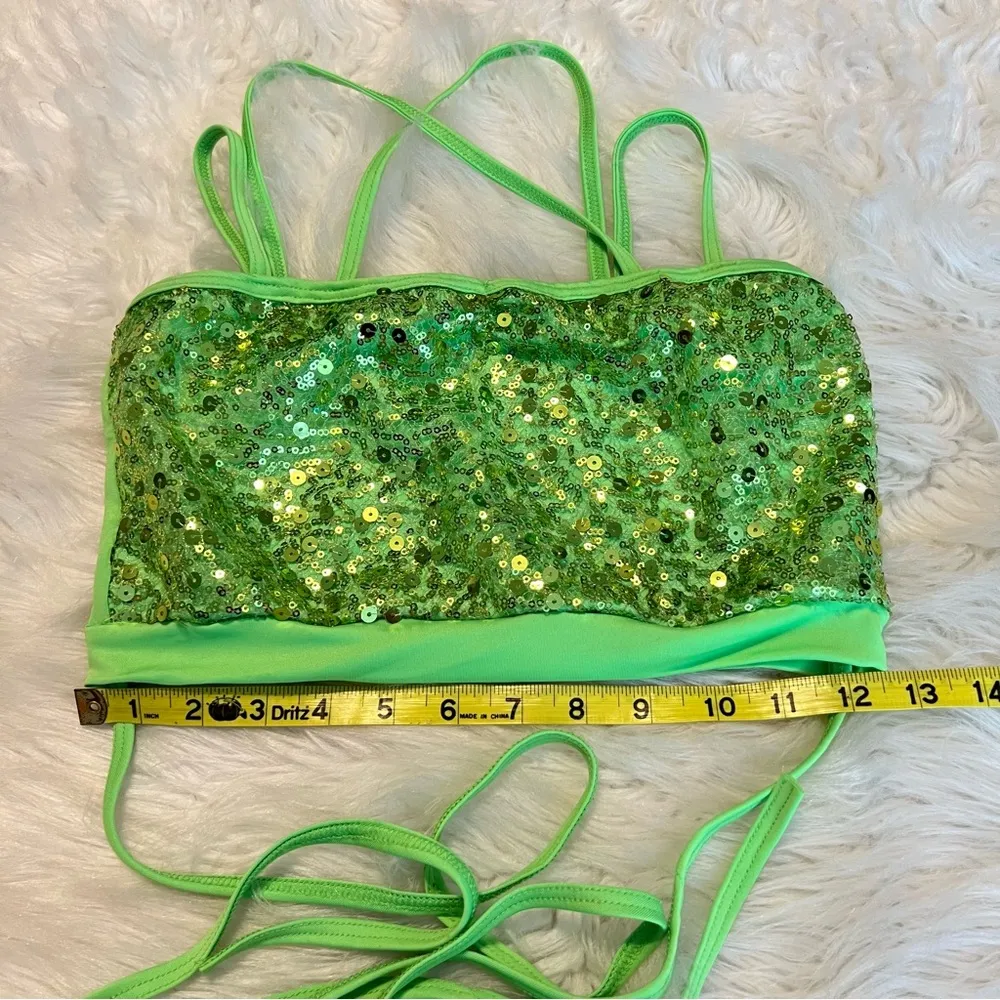 Ferreira Dance Sequin Crop Top w/ Tie Strap Detail Size Small Adult Green - Image 7