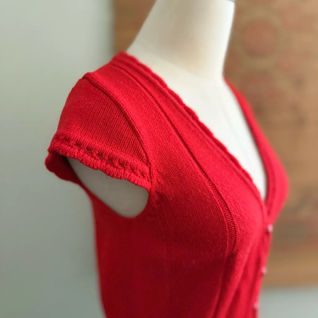 Vintage Bebe Cap Sleeve Knit Button Down V Neck Top - Image 5