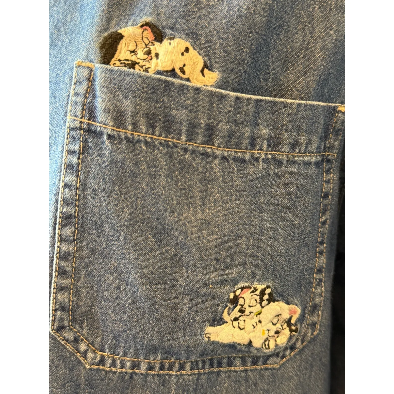 Disney Store denim long sleeve shirt button front‎ Large 101 Dalmatians Dogs Y2K - Image 3