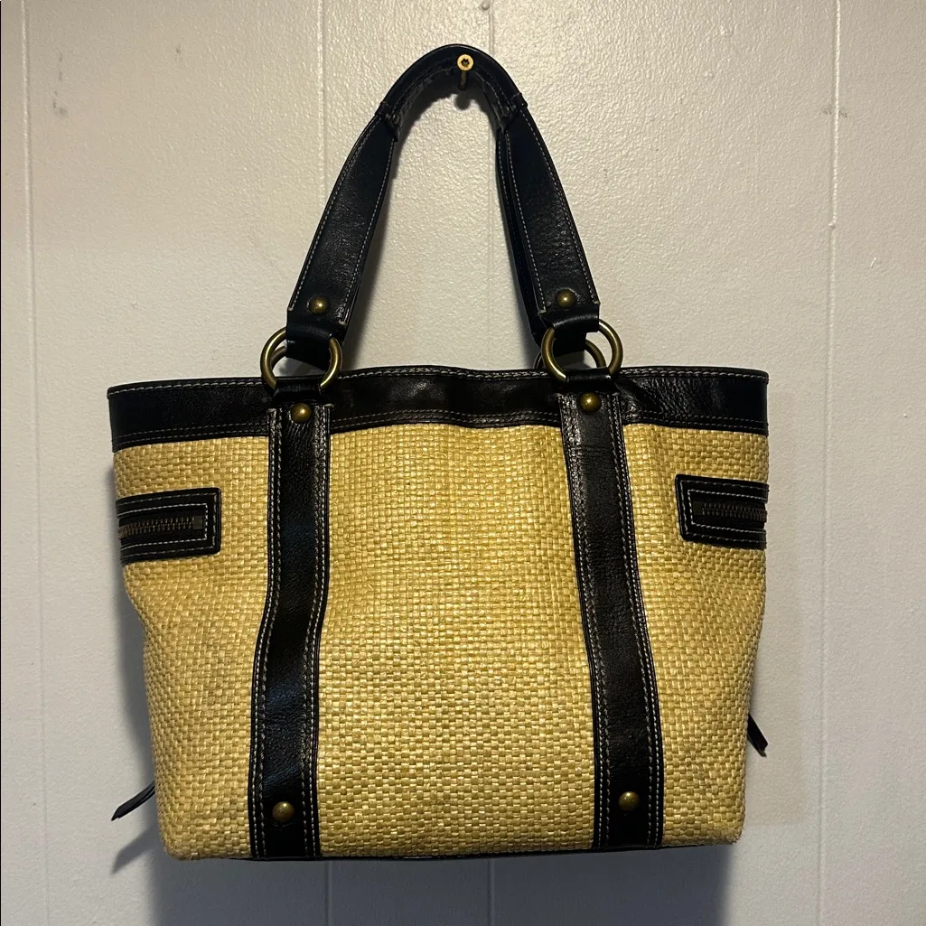 Coach woven tote with black leather - Image 6