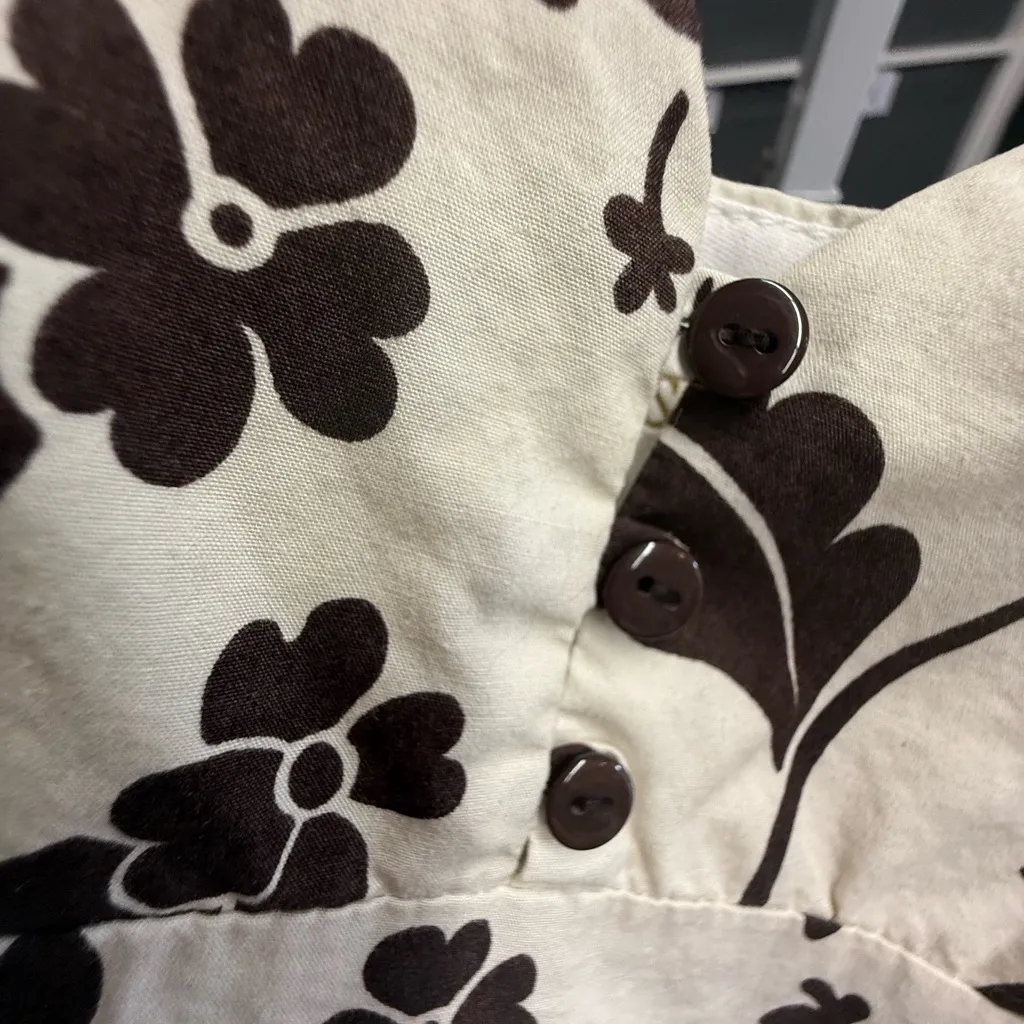 Dalydress Woman Size 40 Hibiscus Hawaiian Floral Print Women's Top Brown - Image 6