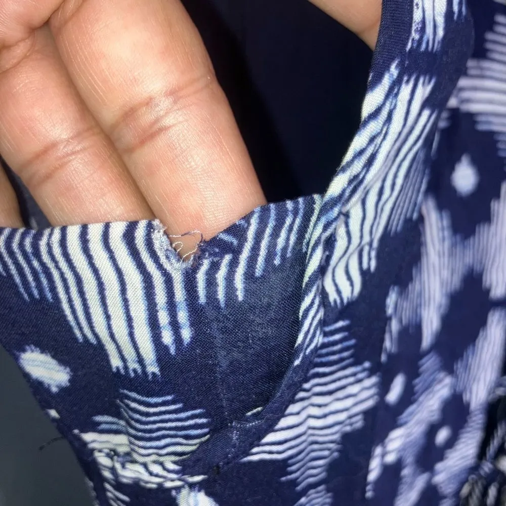 Maeve Anthropologie Navy and Cream Patterned Floral Midi flowy Dress Medium FLAW - Image 9