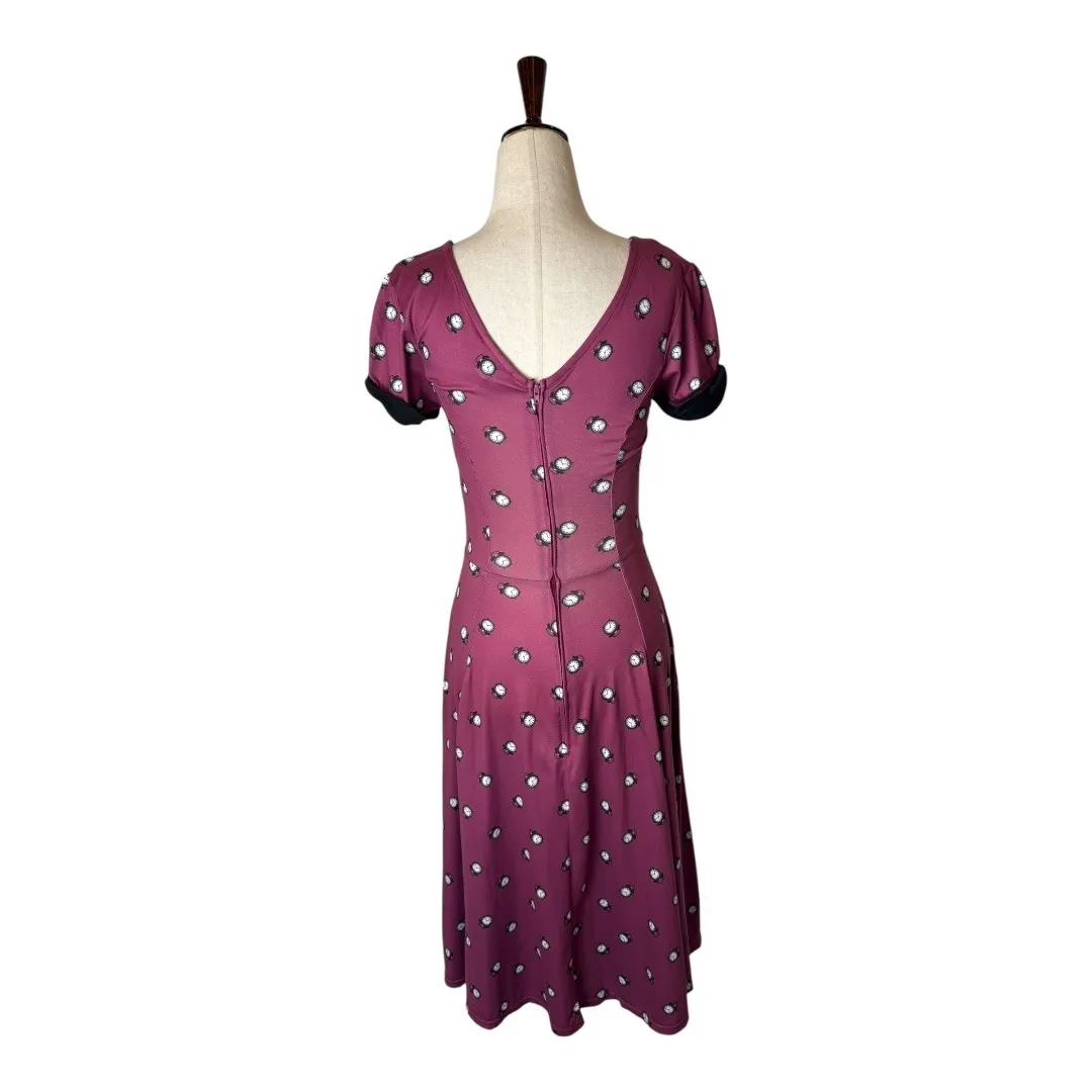 Unique Vintage x GB Dress Women‎ XS Purple Fit and Flare Clock Print Retro Boho - Image 3