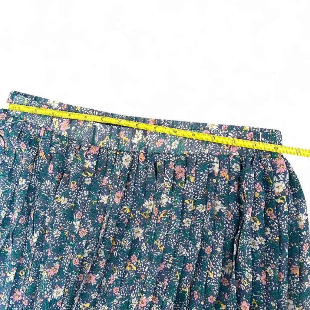 Banana Republic Pleated Midi Skirt Medium Blue Floral Pink Yellow Green 28” - Image 3