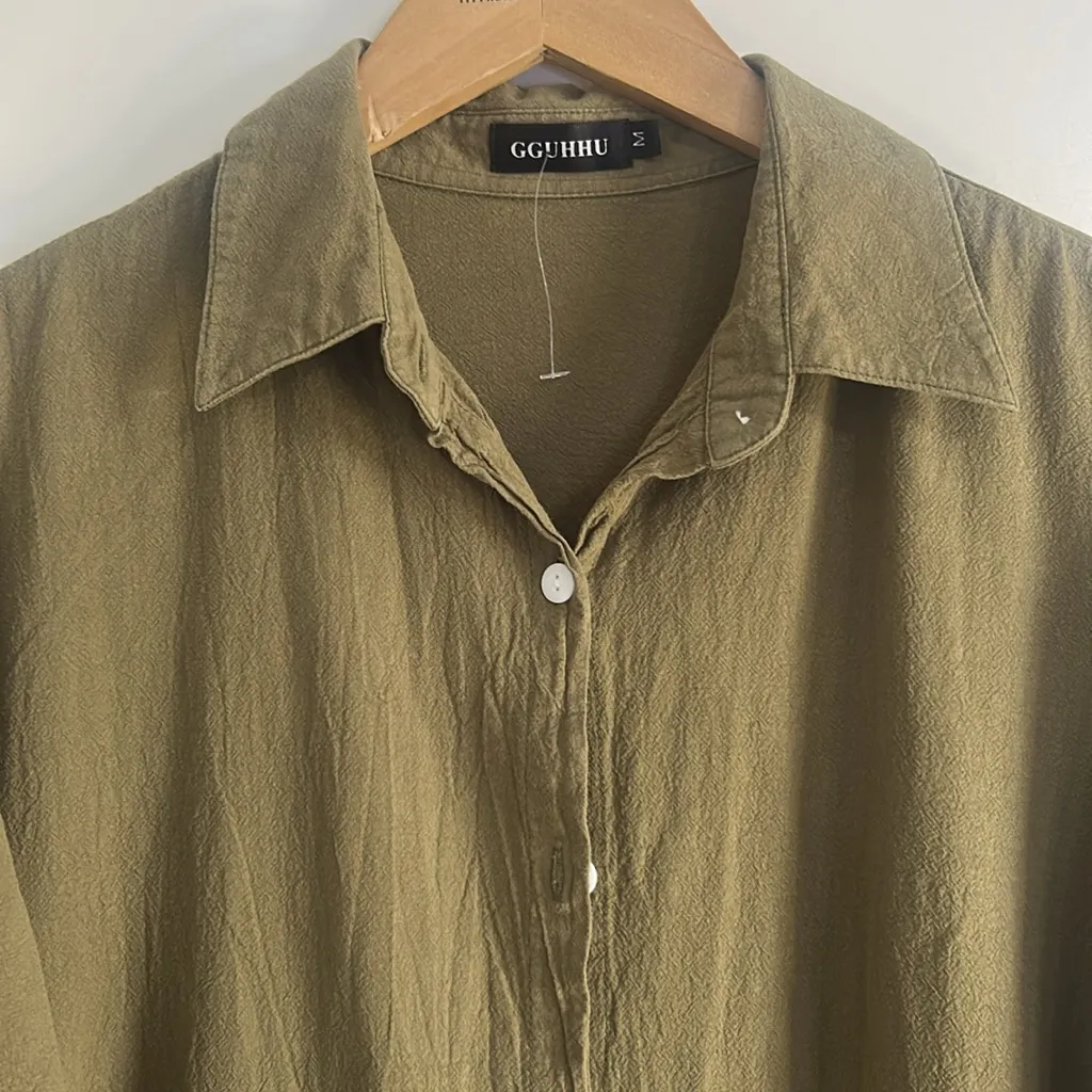 GGUHHU Dress Women size M green. Shirt Button 100% Cotton Green Size M - Image 7