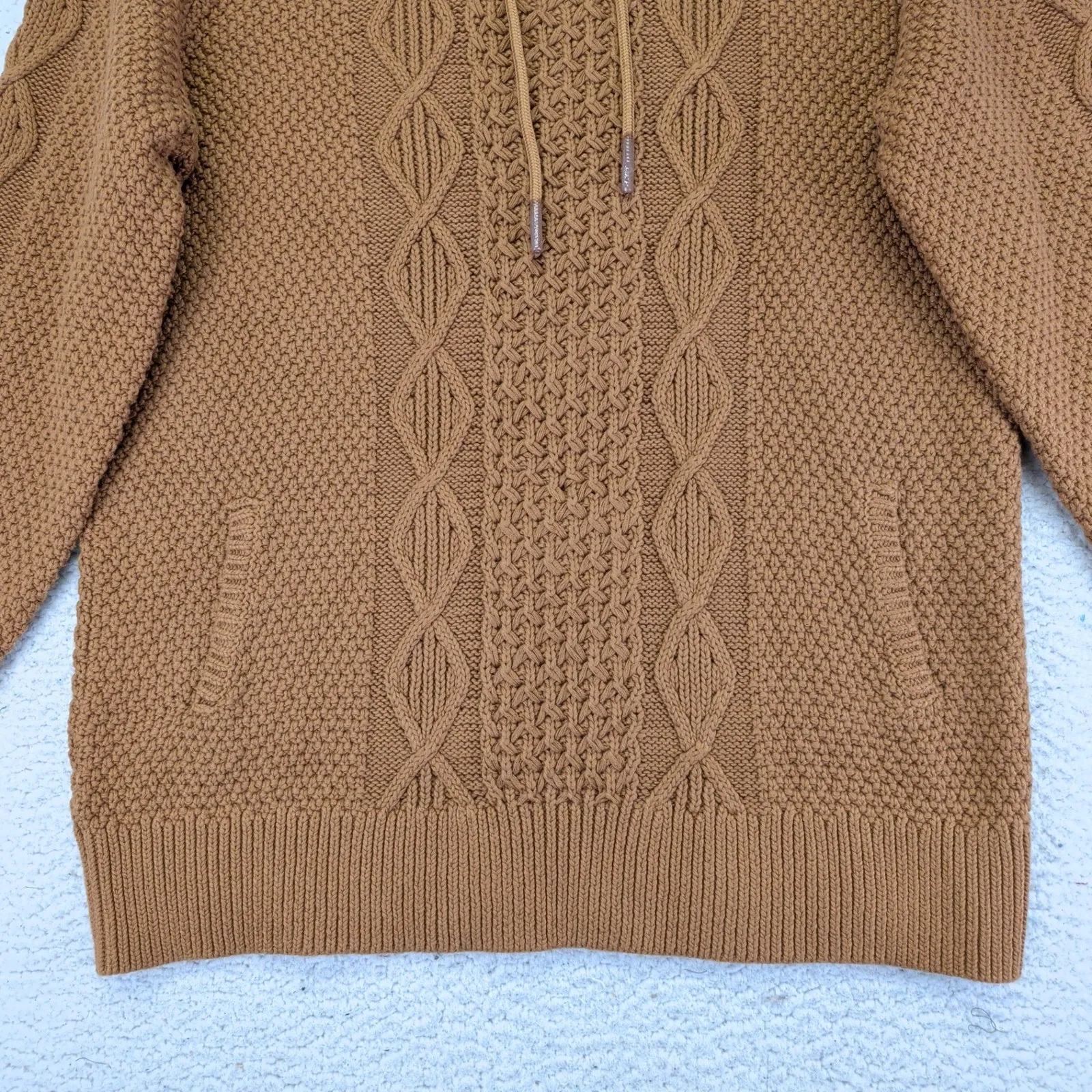 LL Bean Signature Saddle Brown Cotton CableKnit Funnel Neck Sweater XL Fisherman - Image 8