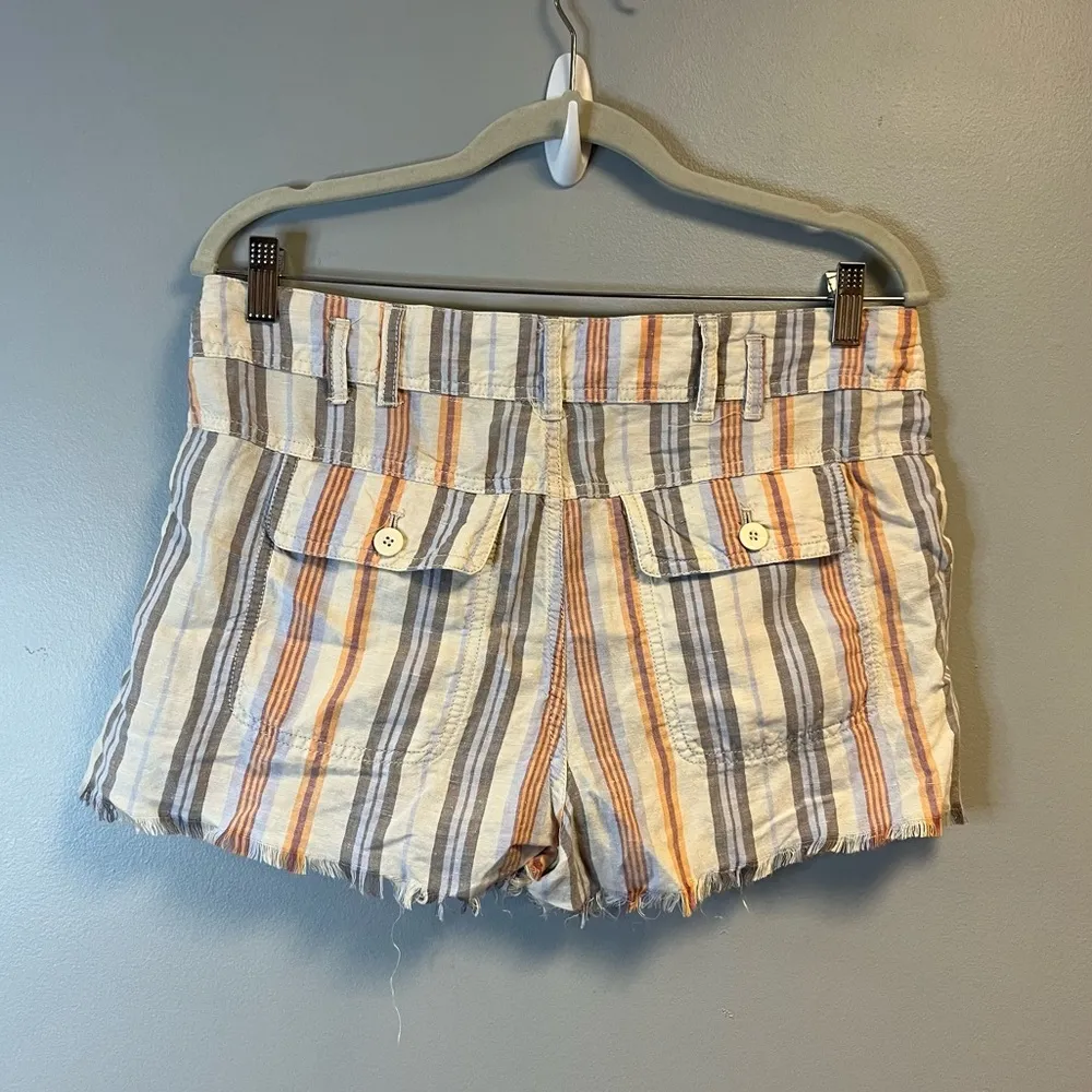 Free People Shorts Nude Striped Morning Rain Fringed Linen Blend Shorts Sz 8 NWT - Image 9