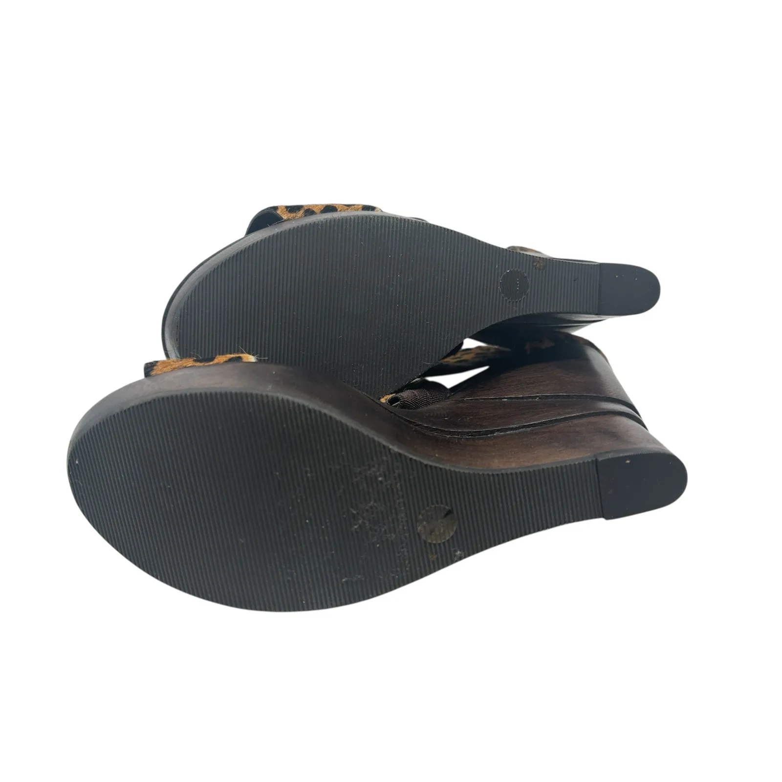 Diane von Furstenberg Opal Wedge Sandals Leopard Leather Calf Hair‎ Brown Size 8 - Image 11