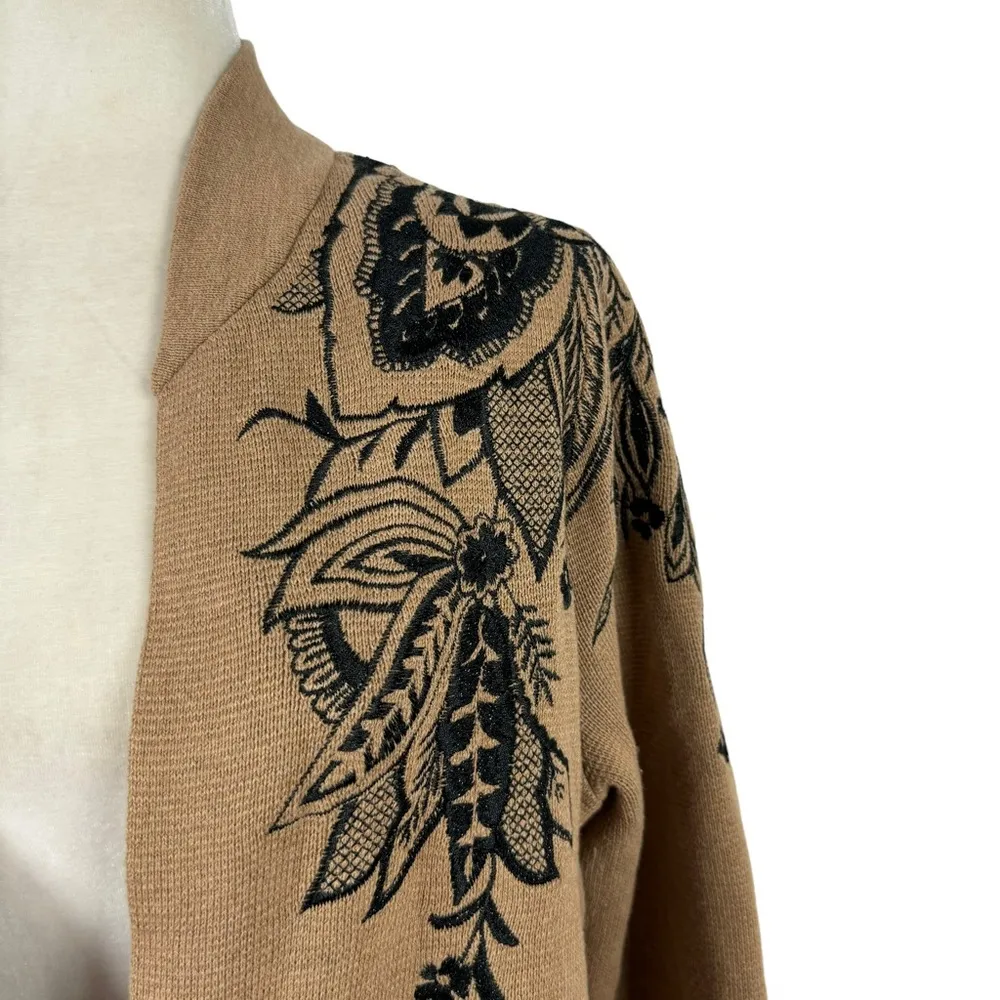 Chico's Floral Embroidered Sweater Long Duster Cardigan Jacket Tan Size Large - Image 4