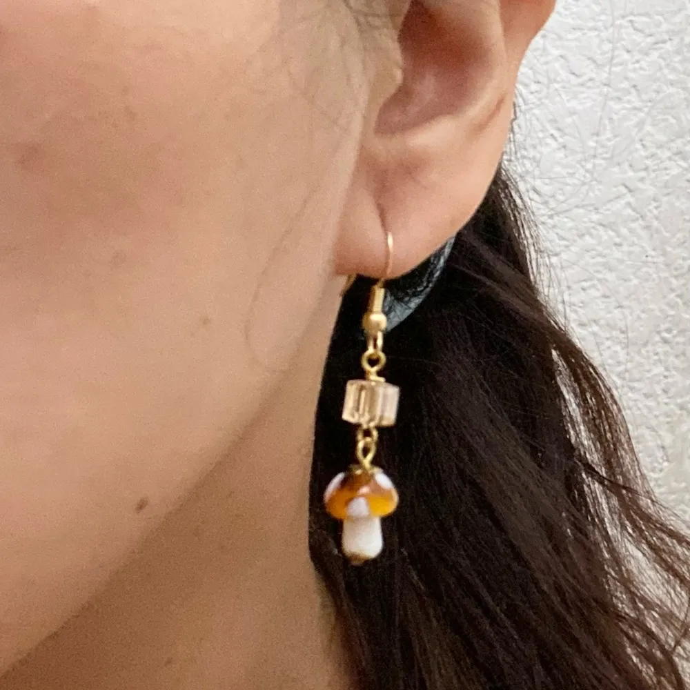 Handmade Mushroom Lampwork Beads Drop Earrings - Image 2