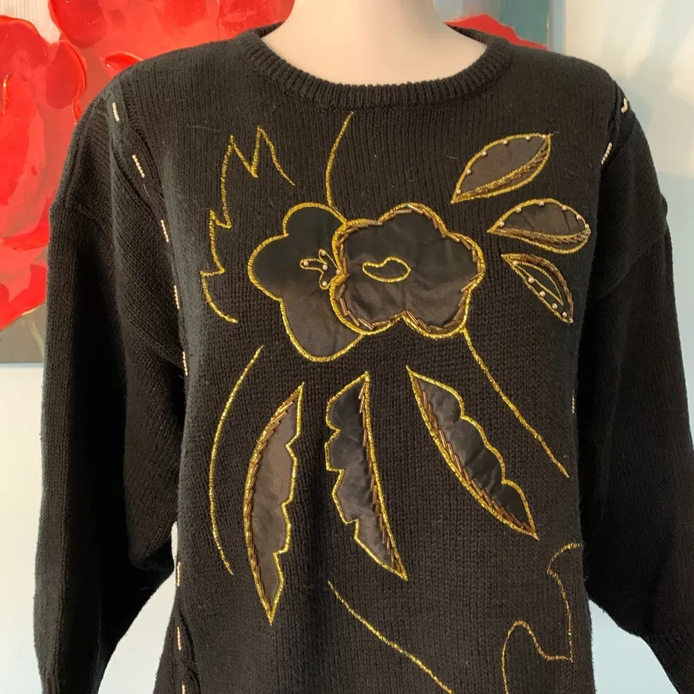 RSVP size l large vintage sweater gold trim top - Image 3