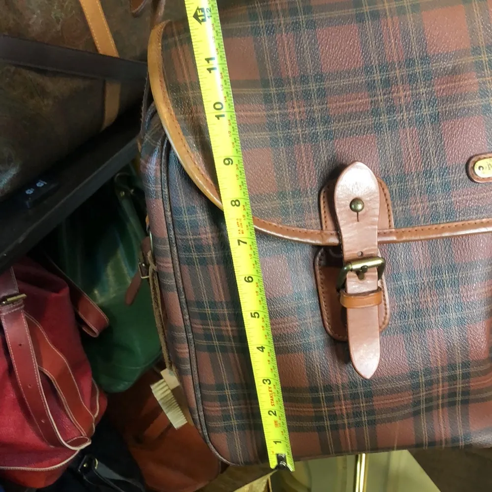 Brown Green Tartan Plaid Computer Crossbody Tote Messenger Bag Rare - Image 8