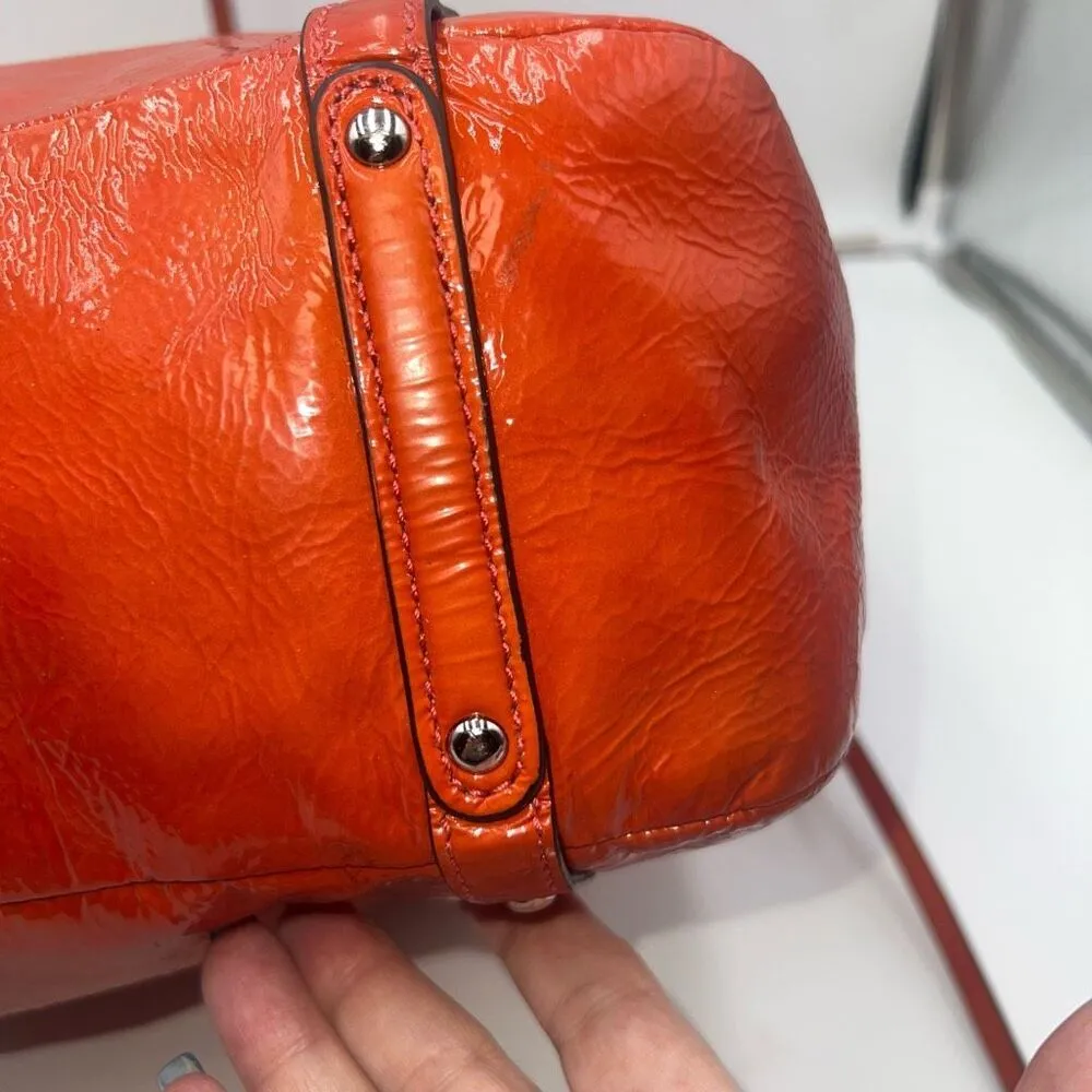 Coach AUDREY OP ART CORAL Peach Patent Leather Tote Shoulder/.Crossbody Bag BOTH - Image 10