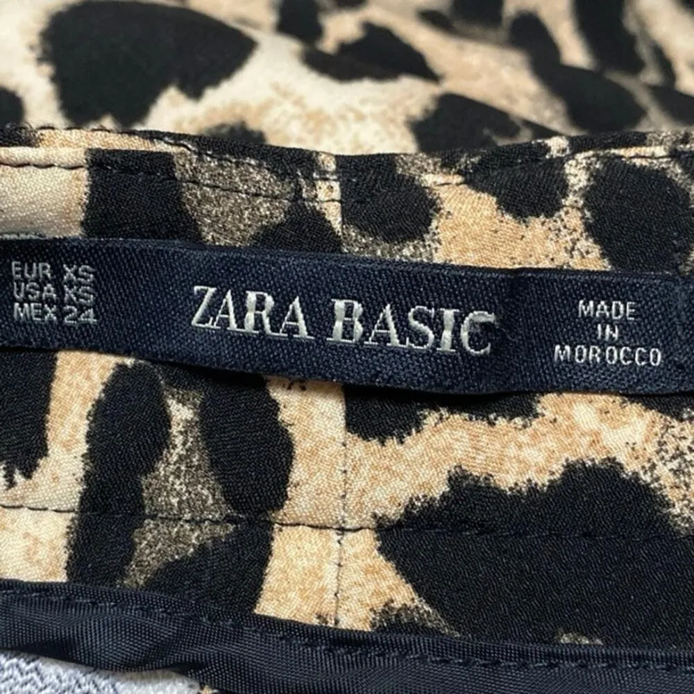 Zara Beige Black Leopard Animal Print High Rise Flare Bootcut Trousers Pants XS - Image 4