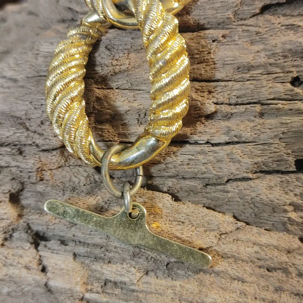 Anne Klein Vintage Gold Tone Rope Chain Link Bracelet Twist Chucky Stamped Charm - Image 7