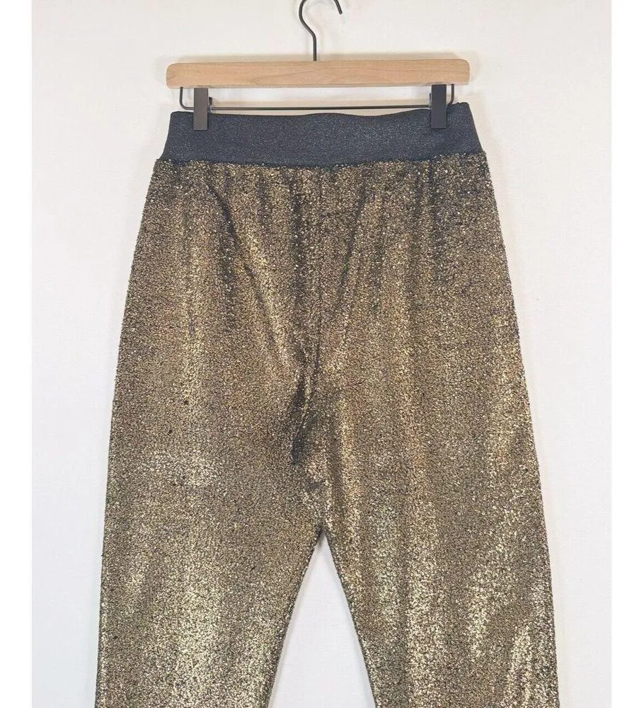 Trina Turk Womens Pants Gold Pull On Jogger High Rise Sparkle Tapered Small - Image 9