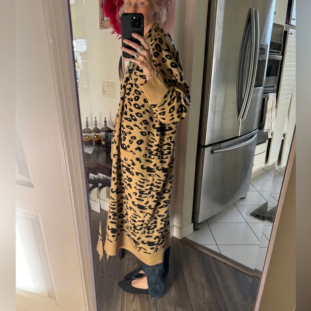 Leopard print knit duster jacket one size Brown Size undefined - Image 9